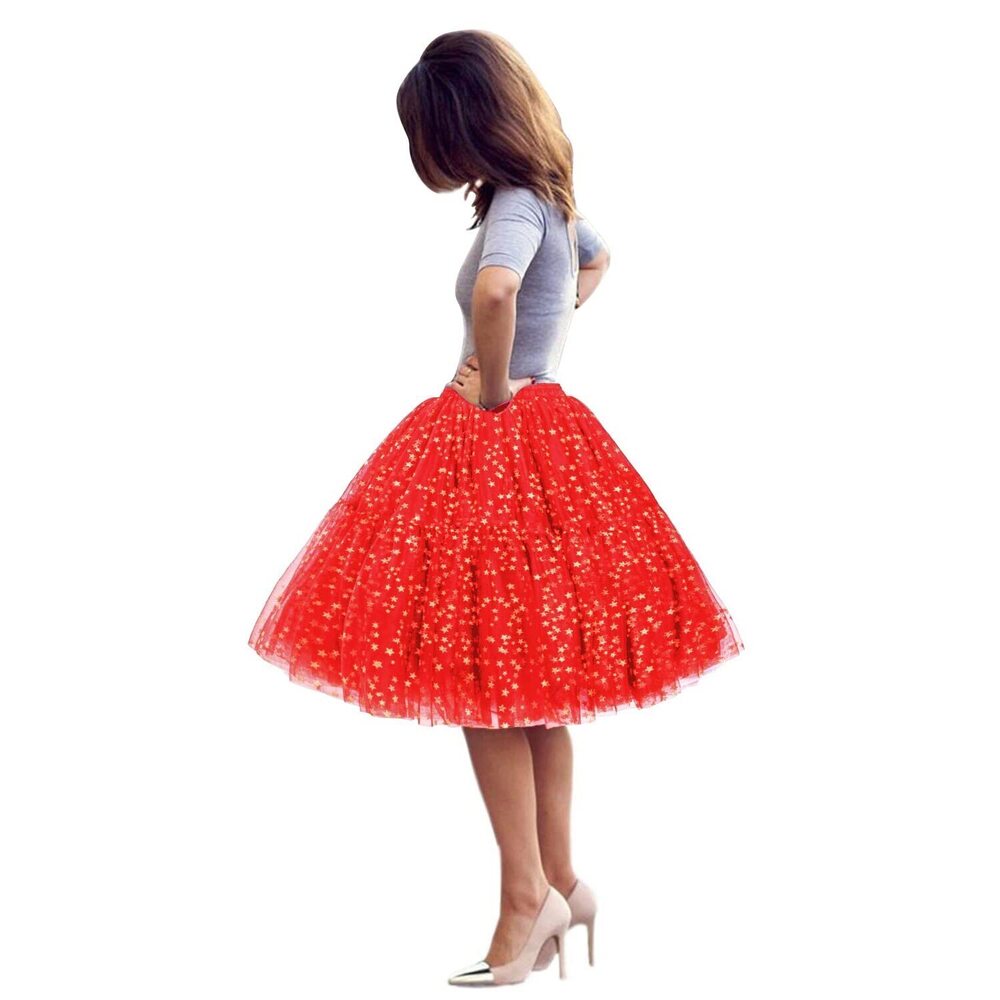2907 Red Tutu Skirt with Gold Sequin Fluffy Glitter Tulle Skirt Red